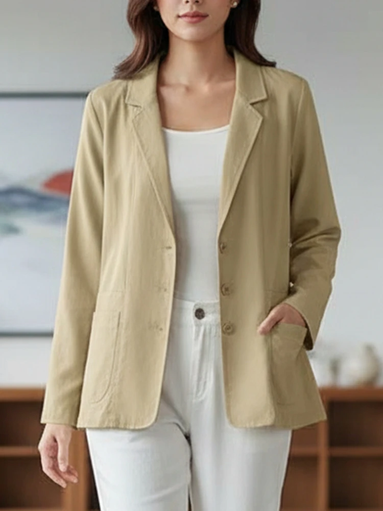 

ZANZEA 2025 Fall Long Sleeve Lightweight Blazer Women's Casual Notched Lapel Button Up Solid Color Suit Coats Office 3 Colors