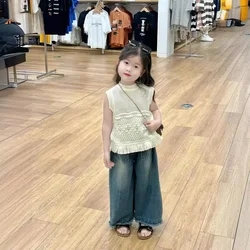 Baby Girl Top Girls Korean Style Hollowed-out Fringe Knitted Waistcoat Spring and Summer New Children Fashion Comfort Vests