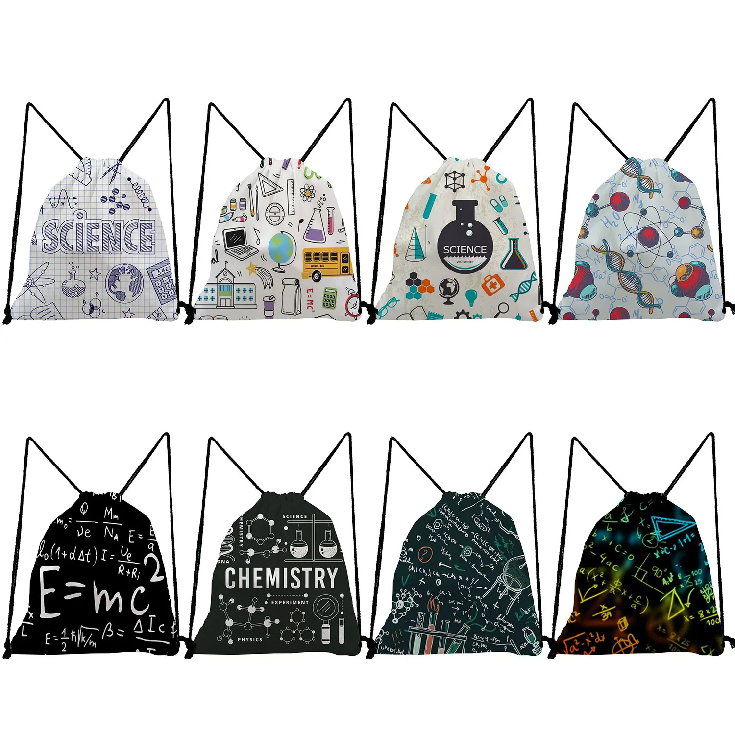 

Drawstring Pocket Custom E=mc2 Print Backpacks for Students Shoes Bags School Travel Book Bag Study Physical Chemistry Portable