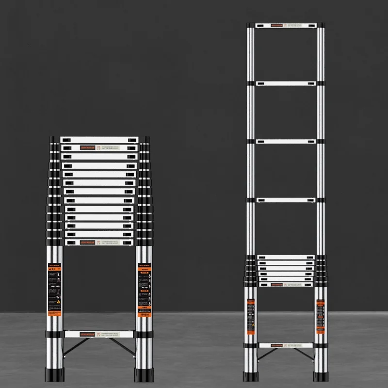 Aluminum Telescopic Ladder, Soft Close Design, 3.8m Portable Modern Foldable Ladder for Home and Outdoor Use