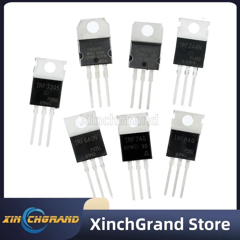 10pcs LM317T L7805 IRF640 IRF740 IRF840 IRFZ44N IRF3205 Transistor TO-220 Voltage Regulator L7805CV MOSFET IRF640N