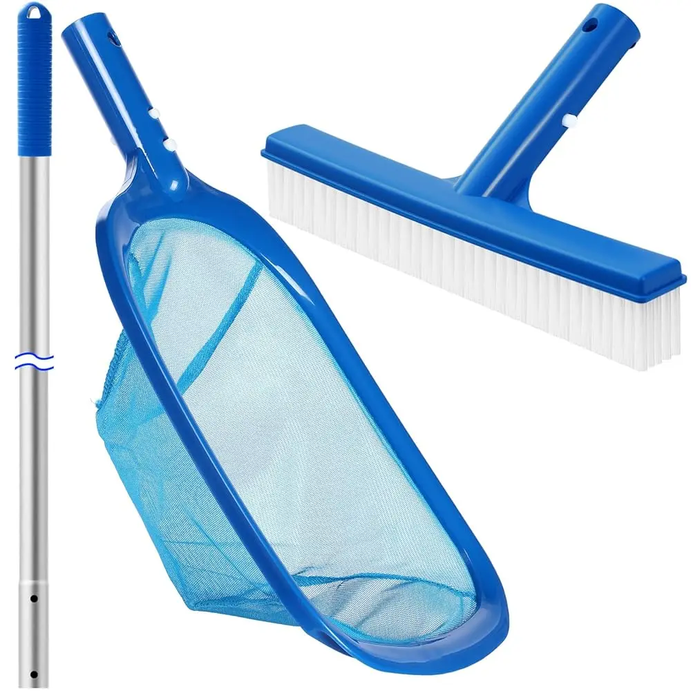 

Набор для чистки бассейна из 3 предметов: ручной сачок, алюминиевая штанга 47,24 дюйма и щетка для бассейна 10 дюймов, инструмент для обслуживания наземных бассейнов