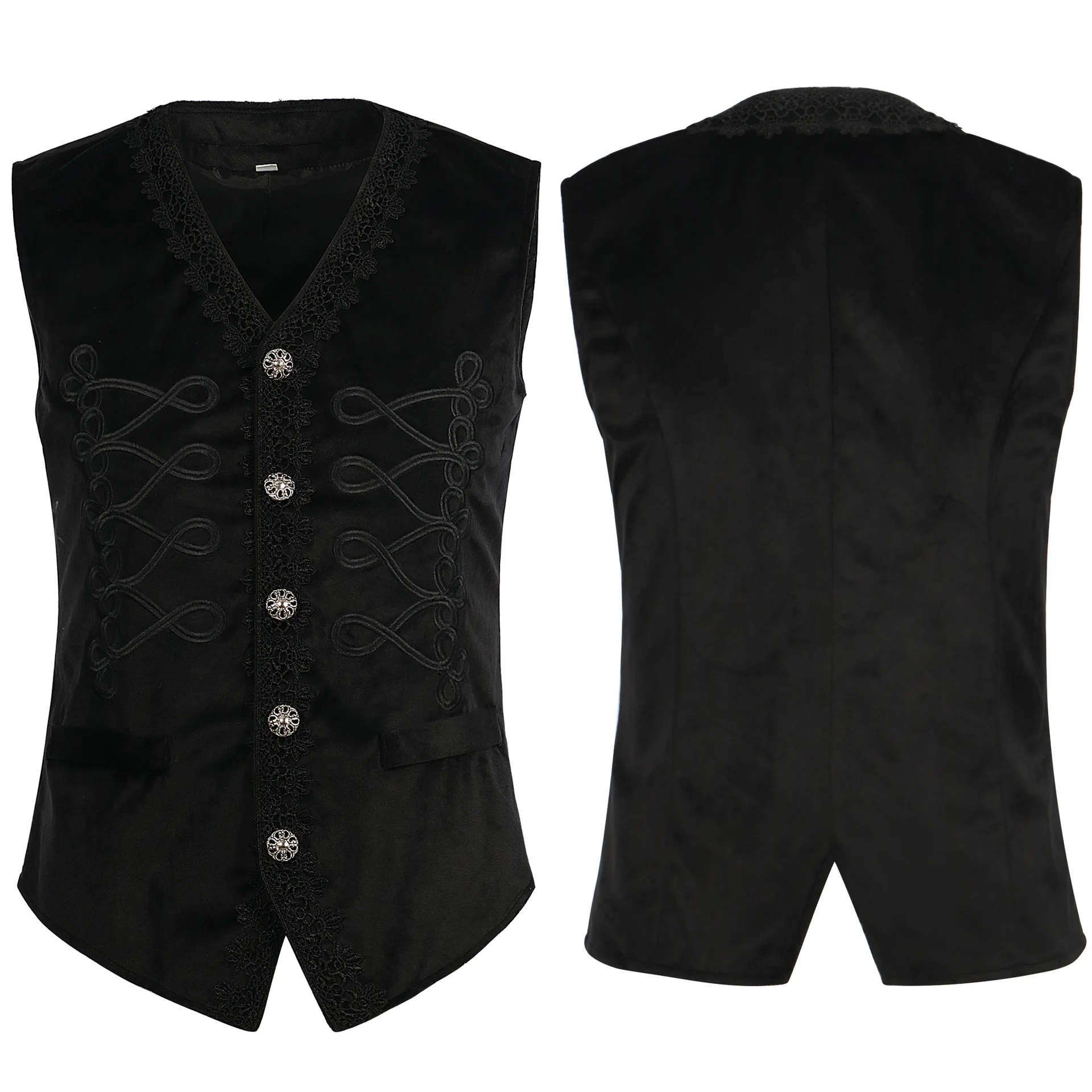 

New Halloween Men Medieval Retro Vest Embroidery Jacket Black Vintage Casual Costume Halloween Party Renaissance Short Coat