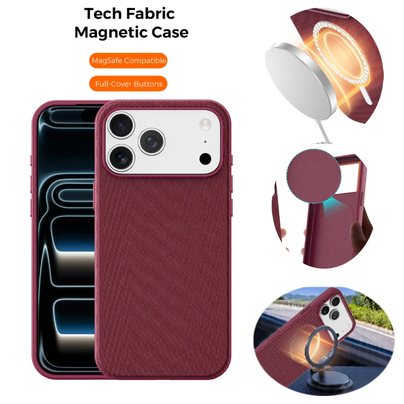 Case：Technology Fabric Phone Case For iPhone 18 17 16 15 13 Pro Max For Magsafe Magnetic Technology Woven Shockproof Back Cover