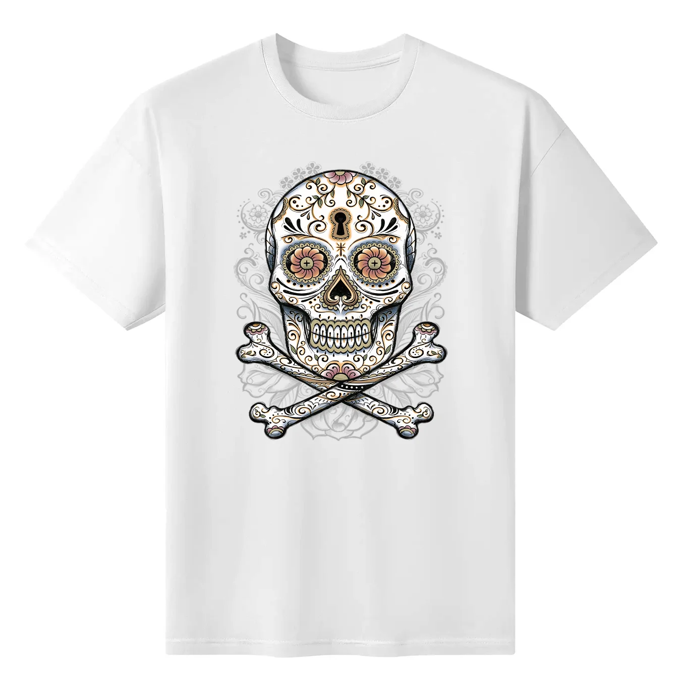 Velocitee Mens Tattoo Sugar Skull T Shirt Pirate Horror Evil Hardy Jerry A18007 Slim Fit Tee Shirt