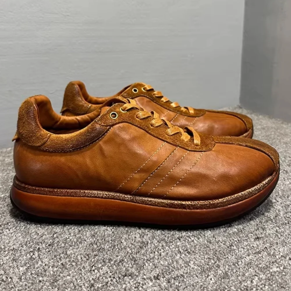 Mapi Hand-stitched Leather Training Shoes for Men - Thick-soled, multi-colored, casual and sporty shoes in brown leather