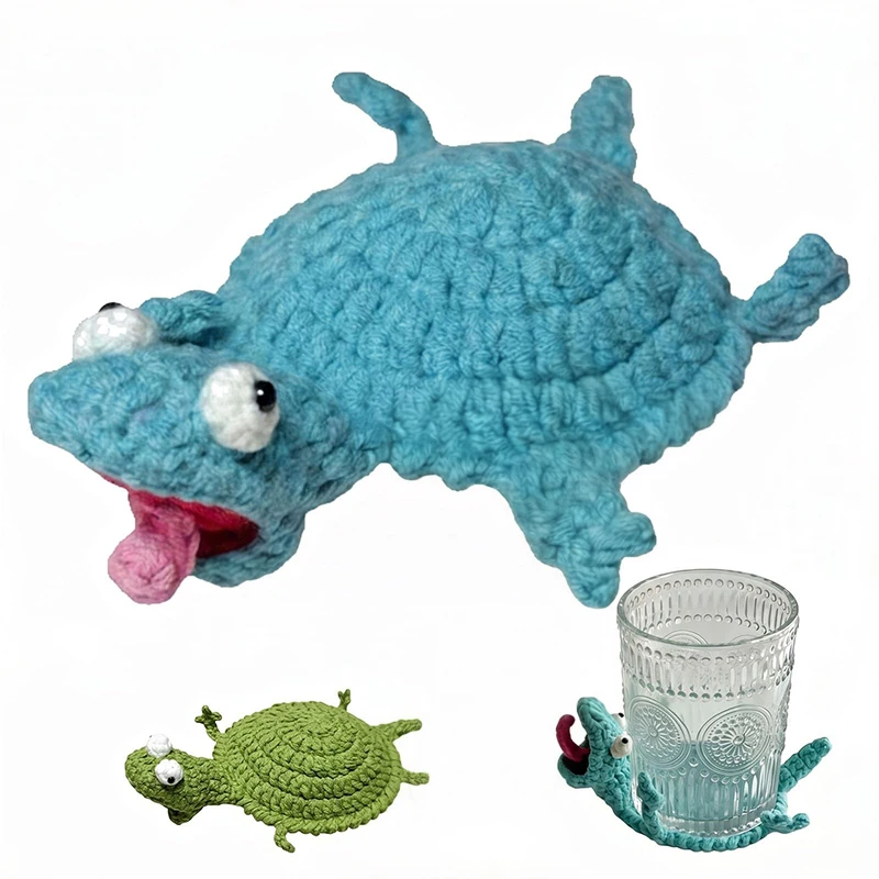Crochet Lizard Coaster Fun Little Lizard Coasters Cute 3d Diy Handmade Funny Amigurumi Animal Cup Mats Drink Mug Rug Home Decor