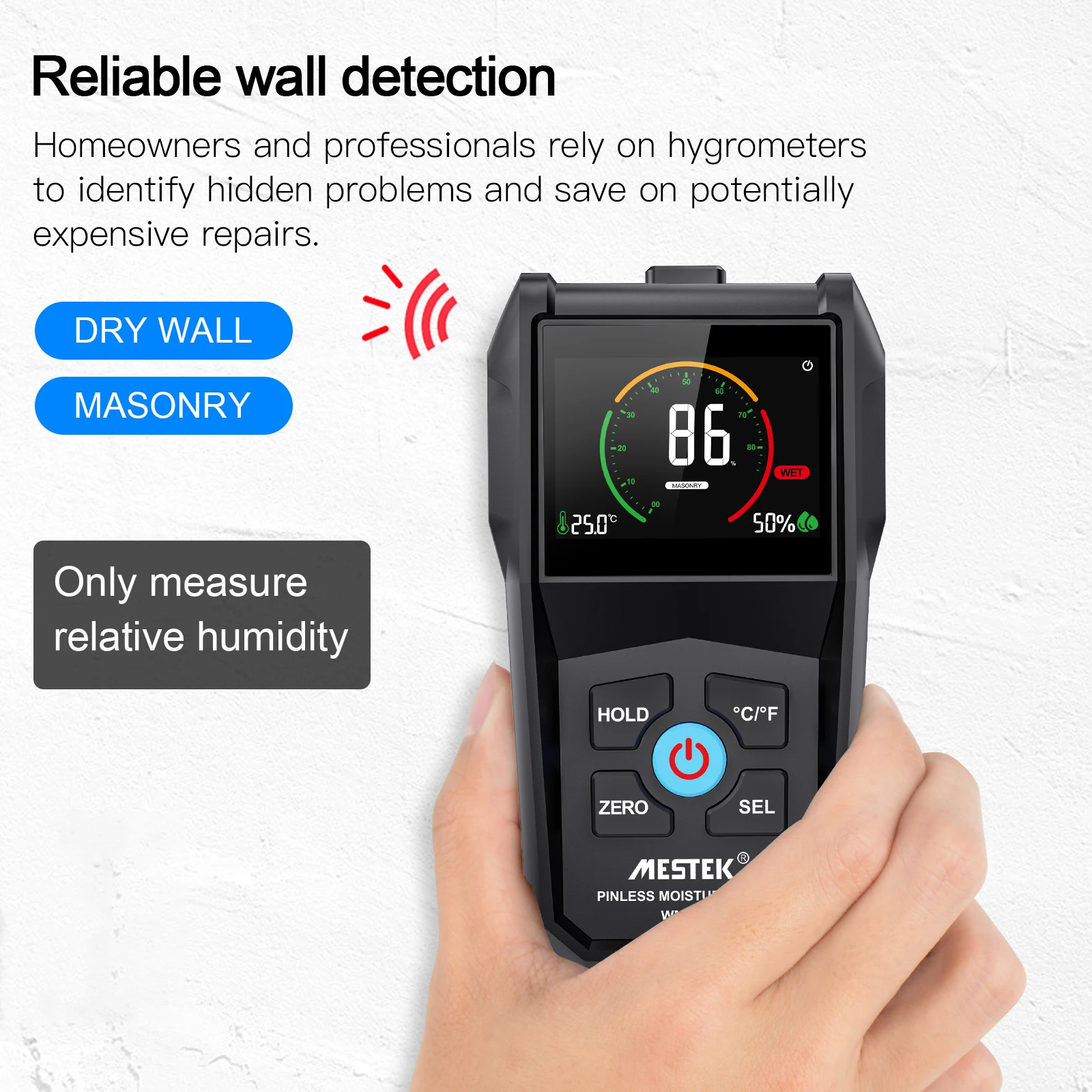 Non-destructive Digital Wood Moisture Meter Non-contact Timber Damp Detector Color Screen Digital Hygrometer Humidity Sensor