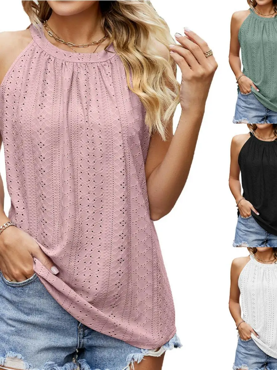 

Летняя майка с ремешком, женская рубашка Sle Подробности в арона, цвет Svel, круглый Ne, средней длины, европейские и американские женщины...