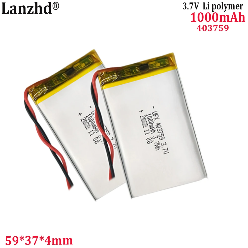 1-12pcs 403759 3.7V 1000mAh 383759 Lithium Polymer Li-Po Rechargeable DIY Battery For Mp3 MP4 MP5 GPS mobile electronic Battery