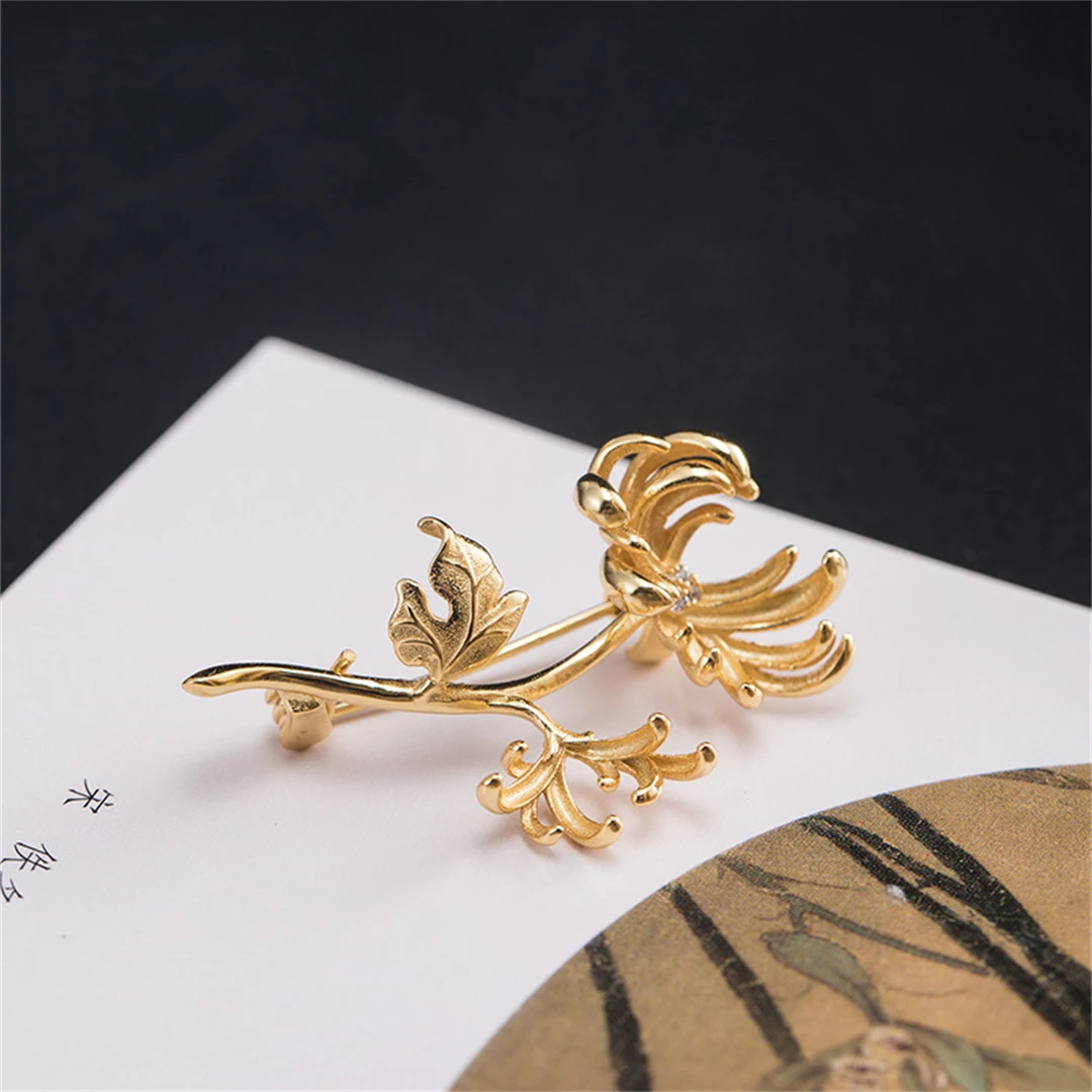 S925 Pure Silver Brooch Simple Flowers Collar Luxury Sweater Pin Jacket Women Men Gift Fine Accessories Charm Jewelry Wholesale