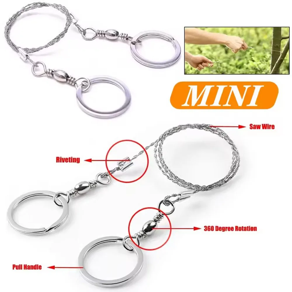 Manual Rope Saw for Outdoor Camping Hiking Stainless Steel Portable Wire Saw with Finger Handle Survival Camping Tool