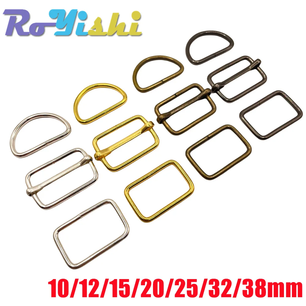 10 Pcs/Pack Wire Formed Metal D-Ring Rectangle Loops Tri-Glide Slider Adjuster Non-Welded Belt Strap Buckle