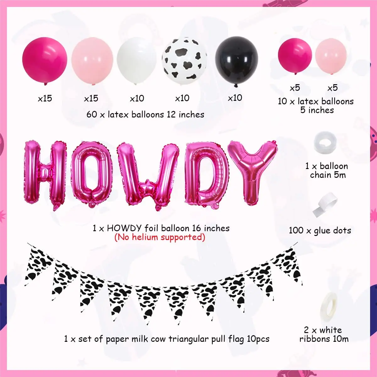 JOYMEMO Howdy Western Cowgirl Bachelorette Party Decorations Pink Cow Balloons Garland Kit Milk Cow Banner for Bridal Shower