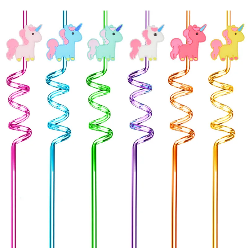 Unicorn Cartoon Good-looking Straw PET Reusable Spiral Straw Unicorn Birthday Wedding Party Children Adult Cute Straw