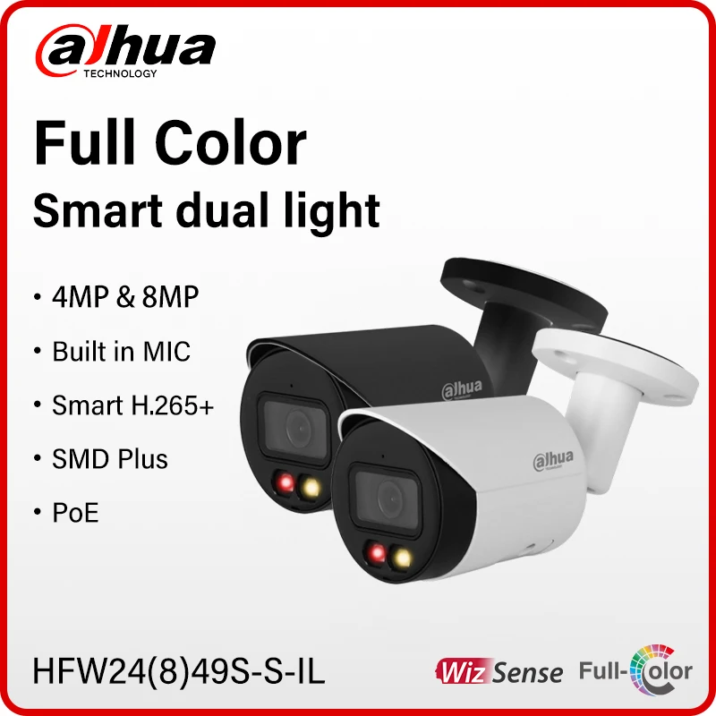 

Dahua 4MP 8MP Full Color Camera Outdoor4K Human Detection Security Cam With Mic Smart IR Warm Light HFW2849S-S-IL HFW2449S-S-IL