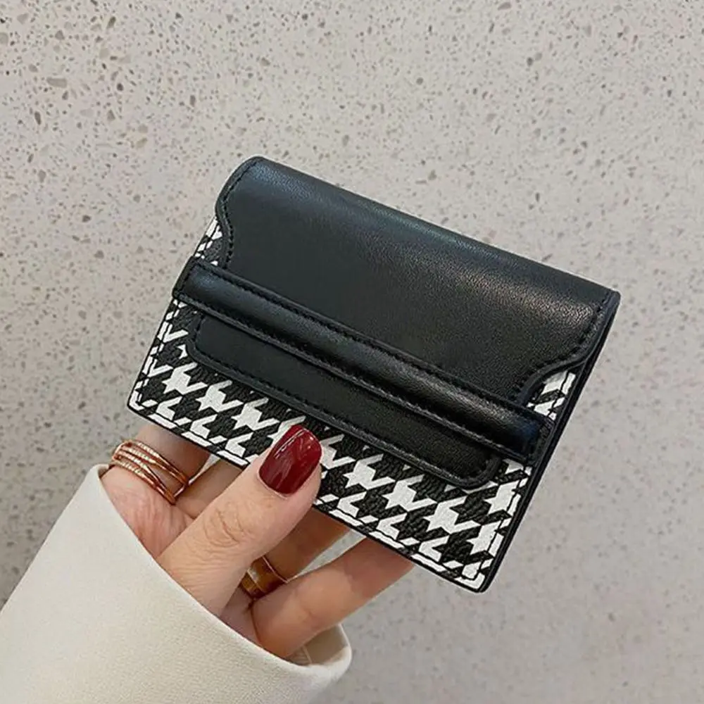 Pu Lederen Houndstooth Kaarttas Mode Koreaanse Stijl Clutch Tas Kaarthouders Clutch Card Pocket Portemonnee Korte Portemonnee Buiten