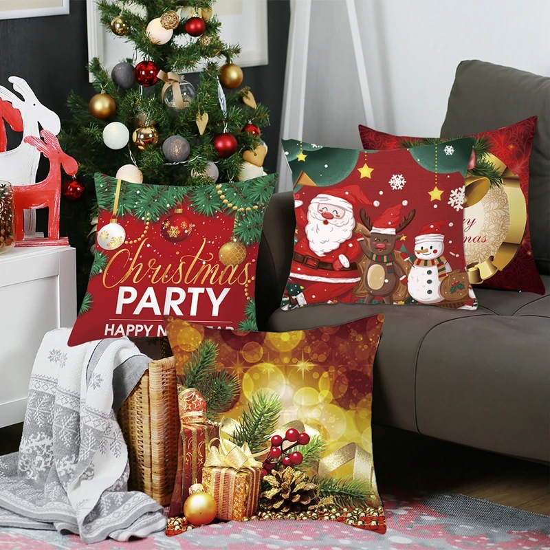 Christmas Cushion Cover Merry Christmas Decorations for Home 2024 Christmas Ornament Navidad Noel Xmas Gifts Happy New Year 2025