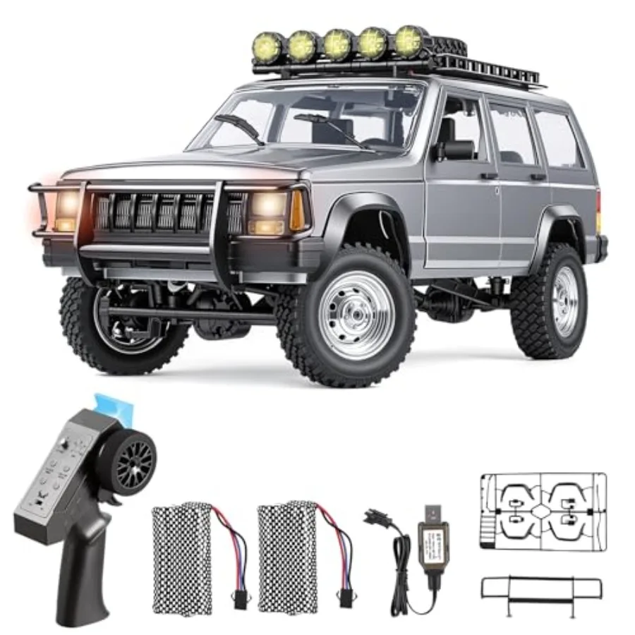 

RC Rock Crawler 1:12 Scale Remote Control Car for off-road crawling ABS plastic body in black high-torque 4WD drivetrain with 2