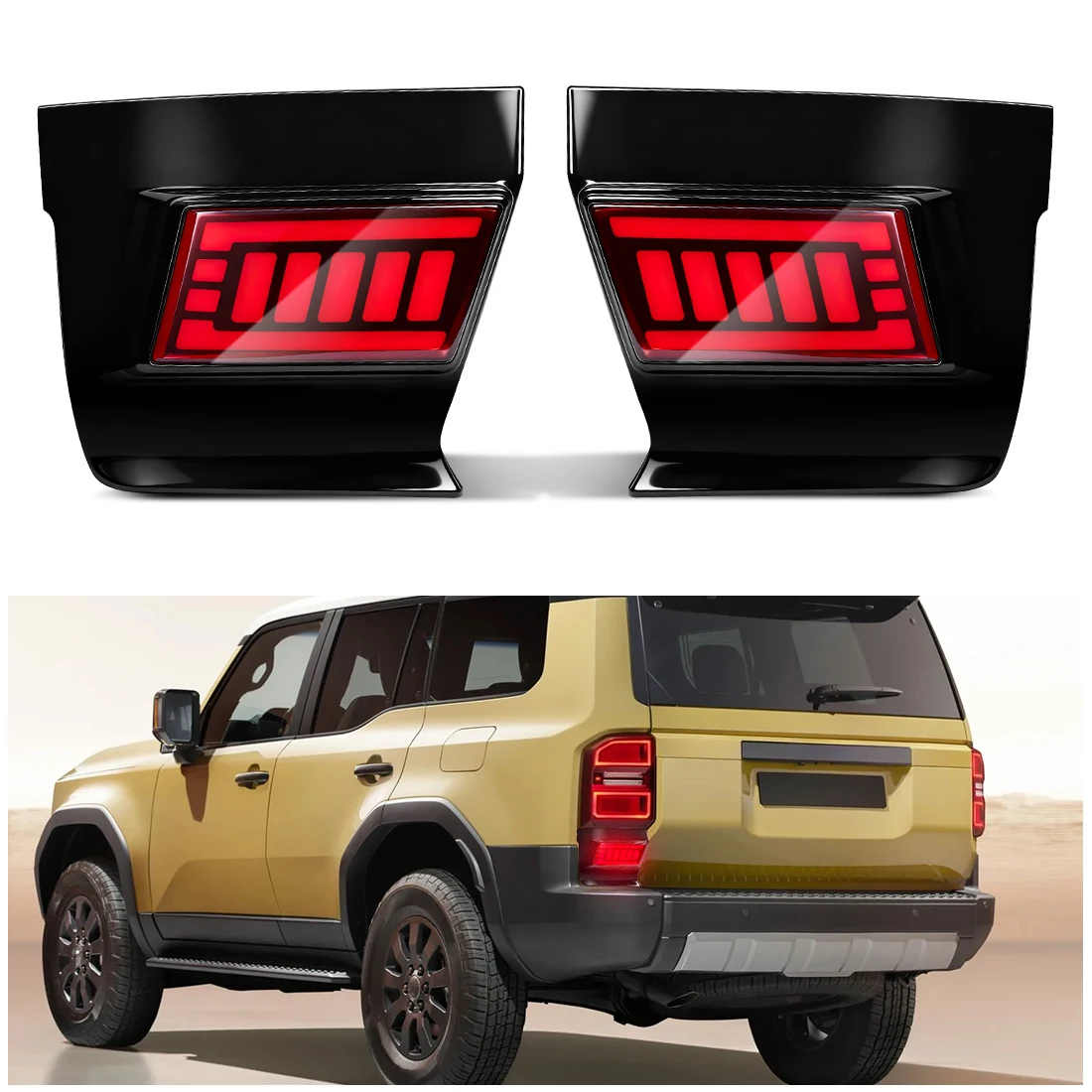 

Задний бампер для Toyota Land Cruiser 250 Prado LC250 2024 2025 Задний противотуманный фонарь Запуск анимации Стоп-сигнал Автомобильные аксессуары