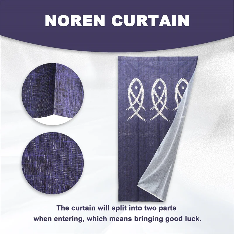 A01F-ستارة المدخل نورين اليابانية الطابع القديم نسيج الأسماك للديكور المنزل الأزرق 33X59 بوصة