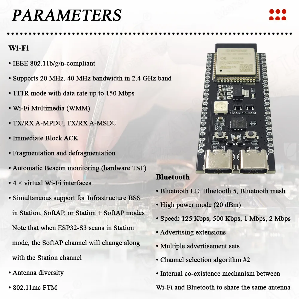 Płytka rozwojowa ESP32-S3-DevKitC-1 Moduł BT 2.4G Wifi dla Arduino 8MB PSRAM 16MB FLASH N16R8 44Pin CP2102 Type-C ESP32 S3