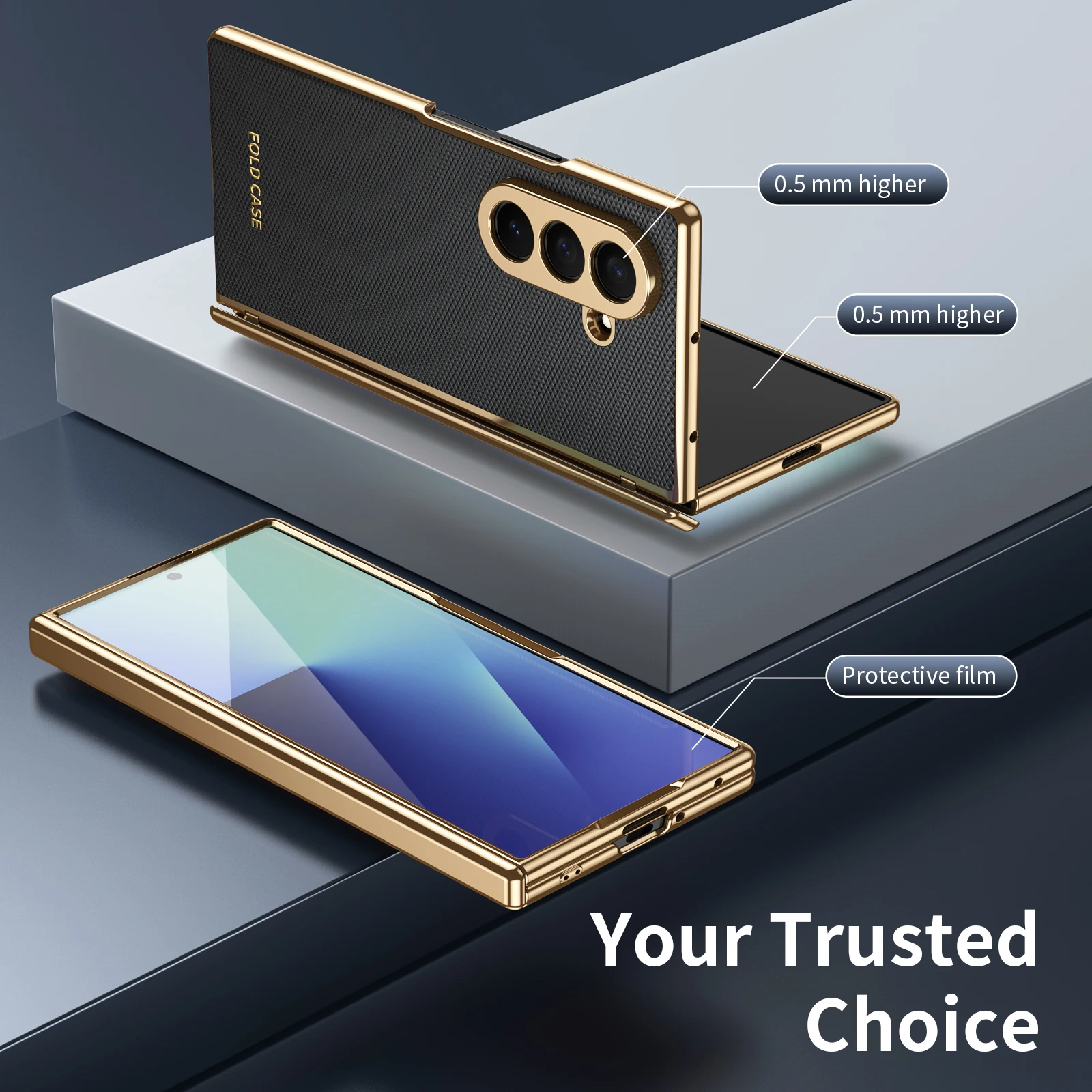 Folia ochronna na ekran i obiektyw z hartowanego szkła, skórzana, z galwanizowanym wzorem diamentów, do Samsung Galaxy Z Fold 7 6 5 4 3 — zdjęcie produktu 5