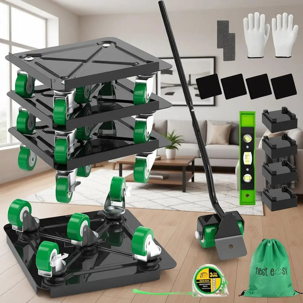 

Промышленная мебельная тележка повышенной прочности с поворотом на 360 градусов ° Поворотные колеса, 5 колес, конструкция из легированной стали, выдерживают до 3000 фунтов/1360 кг, в комплекте