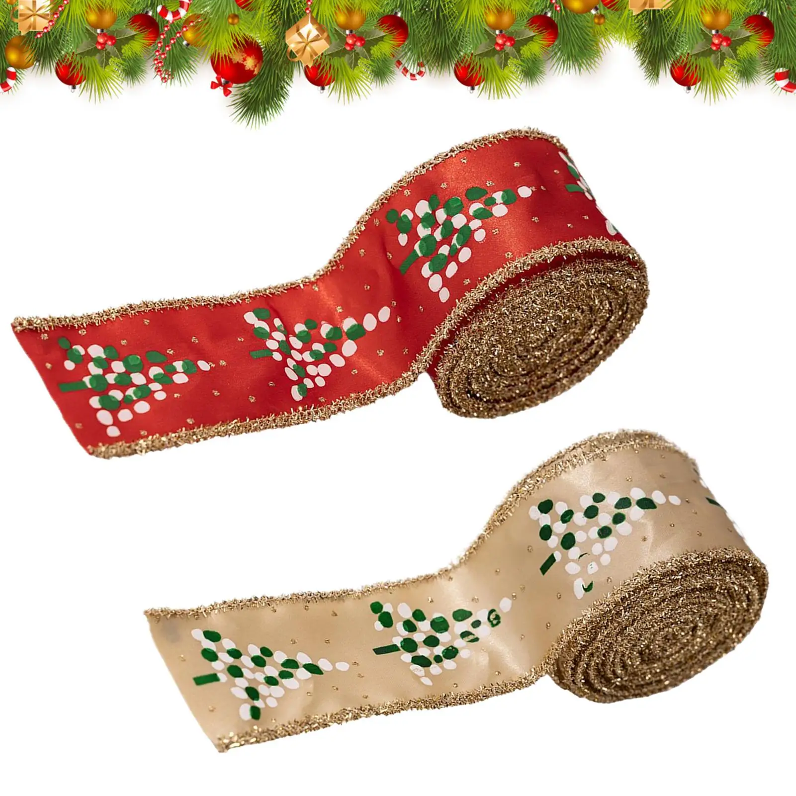 

Wired Edge Christmas Ribbon 2 Rolls Sparkly Burlap Wired Edge Decor Holiday Crafts Wrapping Ribbon For Party Stairs Window