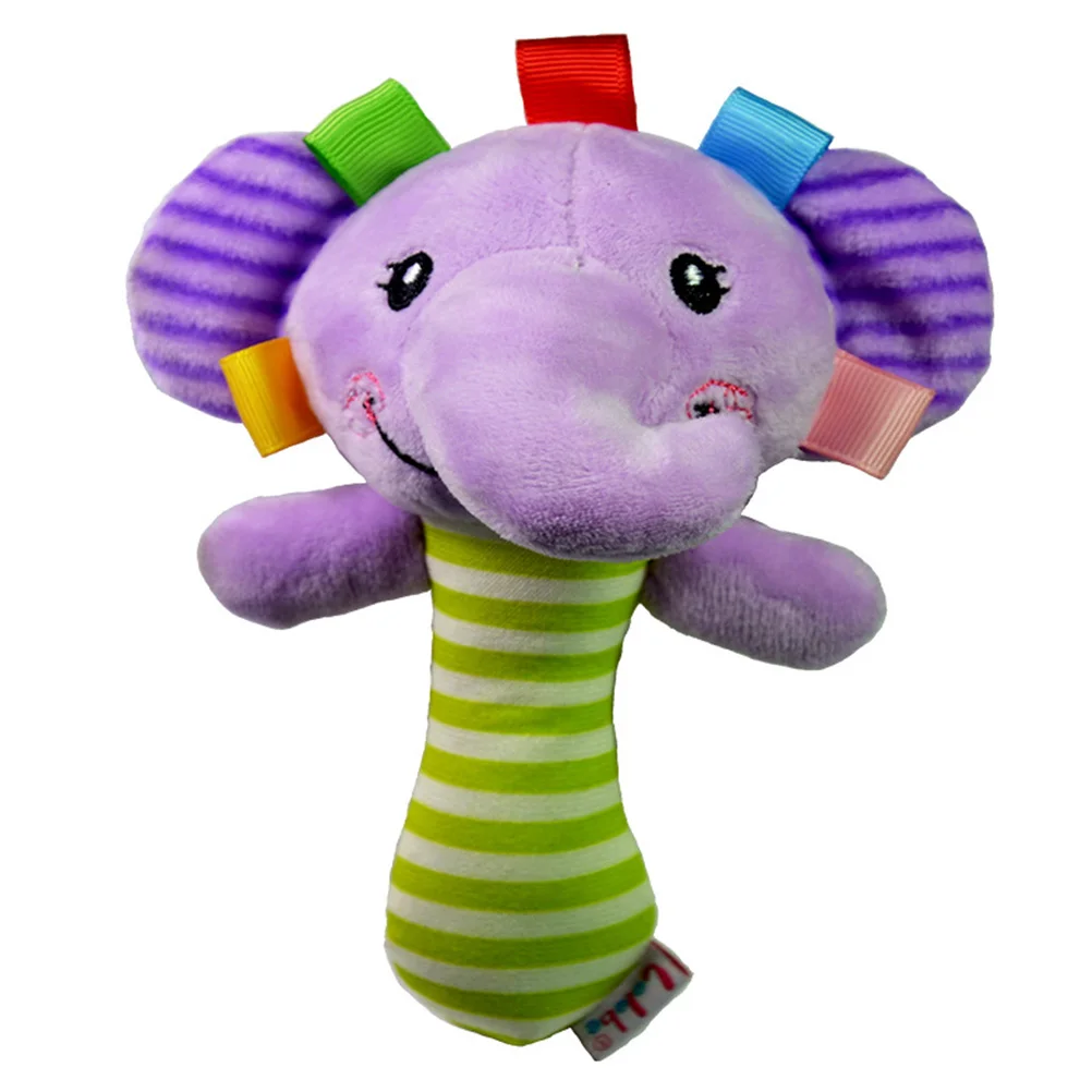 

Soft Baby Toy Cartoon Animal Rattle Squeaker BB Sounder Early Educational Doll Elephant Giraffe Lion Frog Plush Hand Rattle Bell