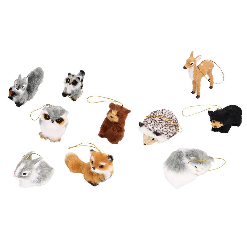IALJ-10 Pieces Of Stuffed Animal Decoration Woodland Furry Animal Ornaments Hanging Fur Christmas Ornament Decoration
