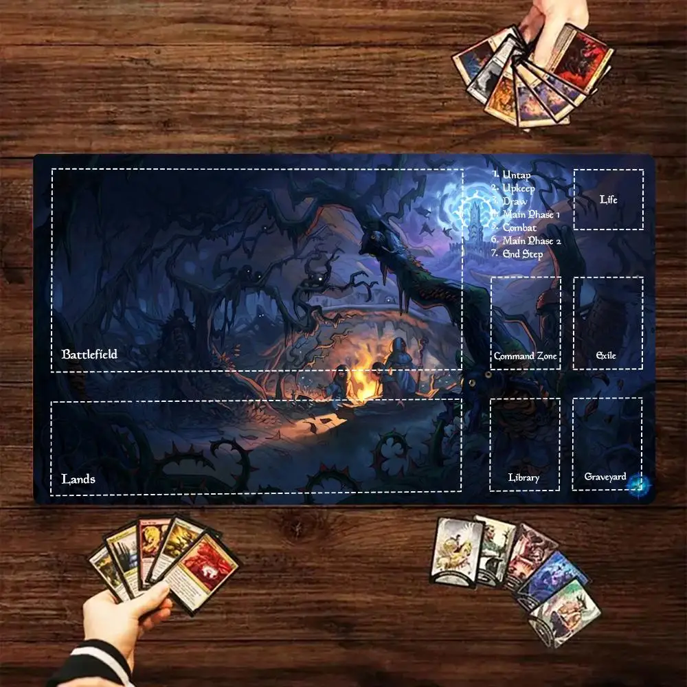 35x60 Dark Flame Mage Card Playmat Stitched with Magic Zones Tabletop Game Mats for MTG/TCG Battle Commander Desk Gaming Mat