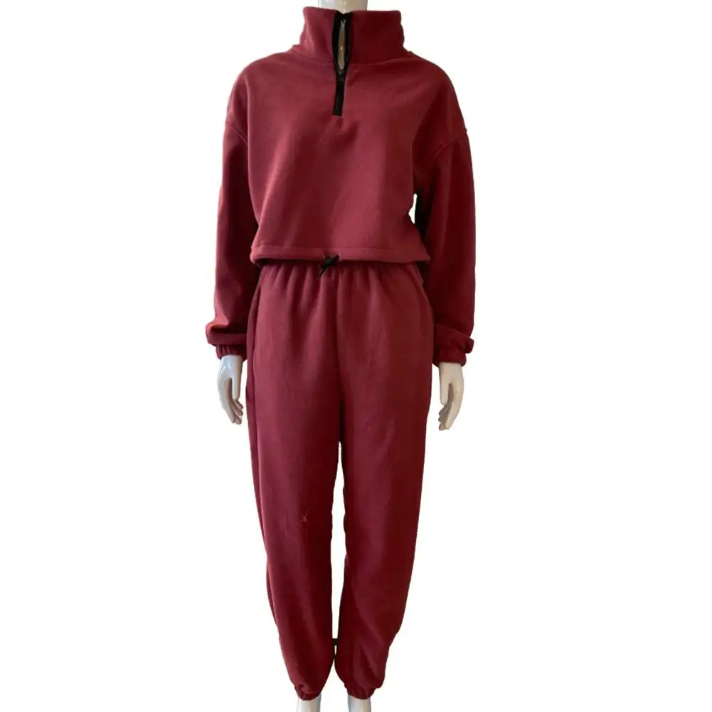 Women Two-piece Set Women's 2-piece Tracksuit Set with Thick Warm Sweatshirt Pants Loose Fit Zipper Stand Collar Long Sleeve