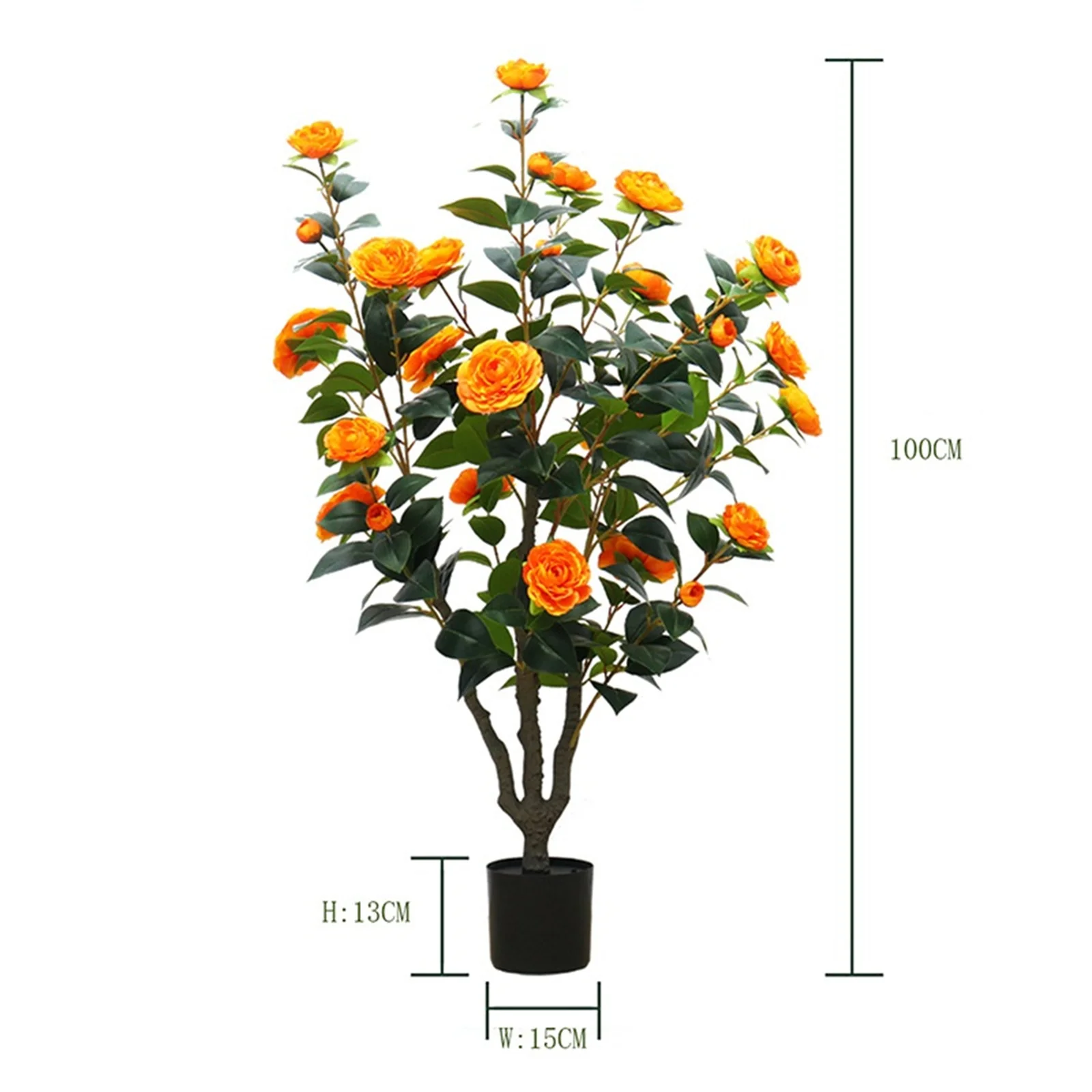 3.28 Feet Camellia Artificial Plants With Planter,Realistic Faux Floral Plant Blooming Tree With 28 Flowers Floor Plants