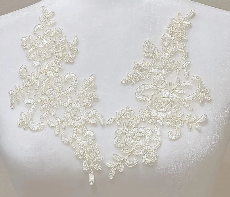 1 Pair Flower Sew On Lace Patches Embroidery Applique Repair For Wedding Dresses 25*12cm