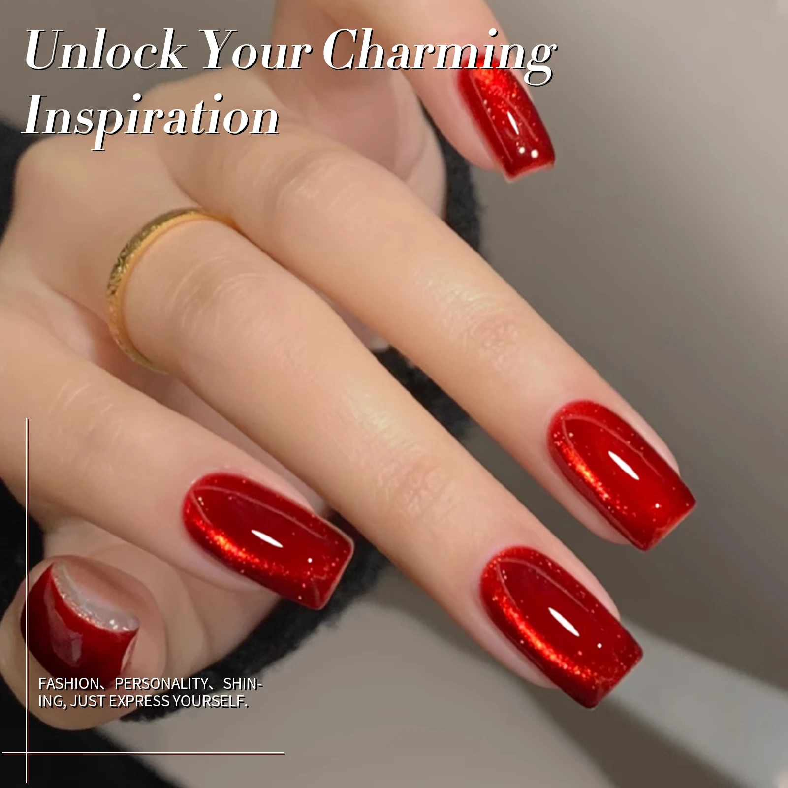 BORN PRETTY 7 ml rotes Good Luck Cat magnetisches Augengel-Nagellack-Set, 6-teilig, roter Rubin, spüttelnder Glitzer, Soak Off UV-Maniküre-Lack