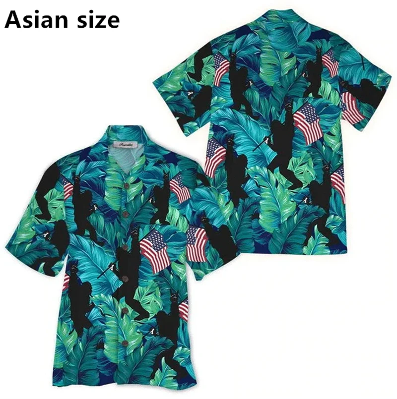 

Hawaiian Man Shirts 3D Print Bigfoot Pirate Women Tropical Summer Aloha Casual Shirts Button Down Short Sleeve Shirt Clothing