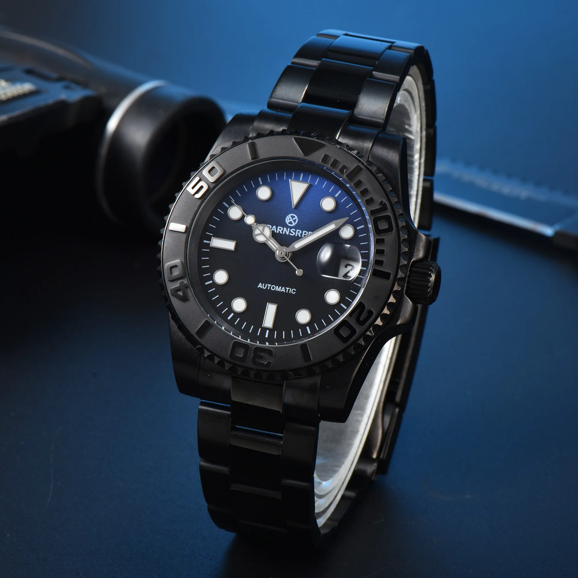 PARNSPPE-Relógio Mecânico Totalmente Automático, Relógio Impermeável, Sapphire Luminous, Fantasma da Água Negra, Marca Top, 40mm, Movimento NH35, 100m