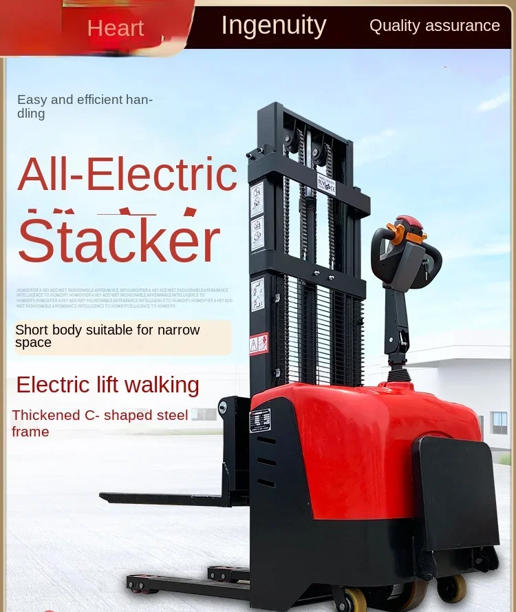 

Electric stacker forklift, 1 ton small automatic hydraulic lift truck, 2 ton lifting pallet loading and unloading forklift