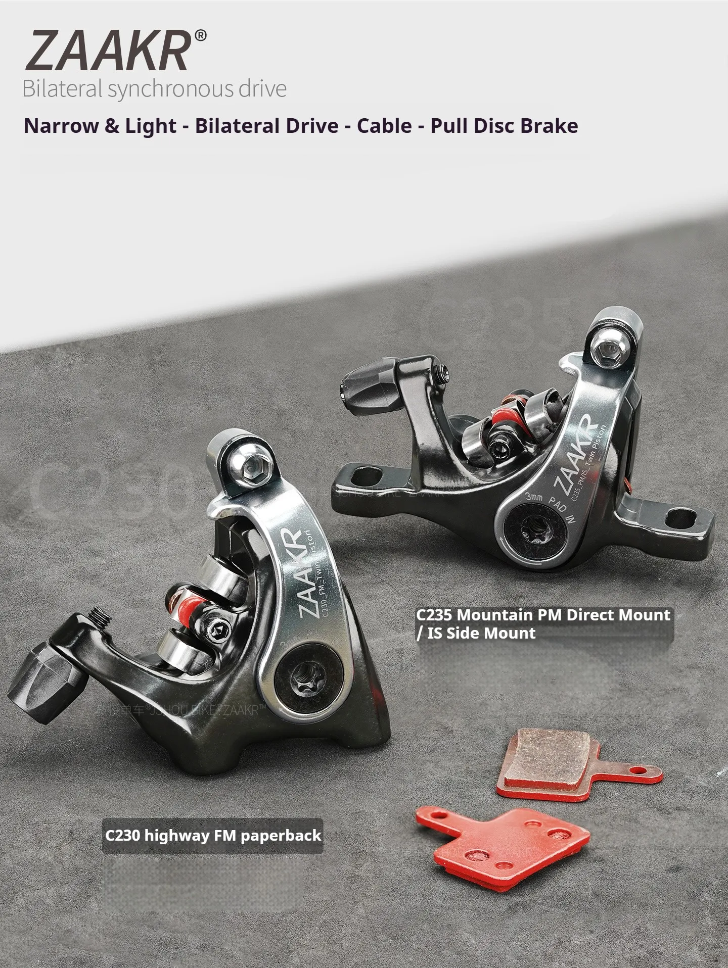 ZAAKR Mechanischer Bremssattel Modell C230-C235 Vergrößerter Kolben, leichtes Design für Fahrräder mit Flat-Mount- und Post-Mount-Befestigung – Detail 1