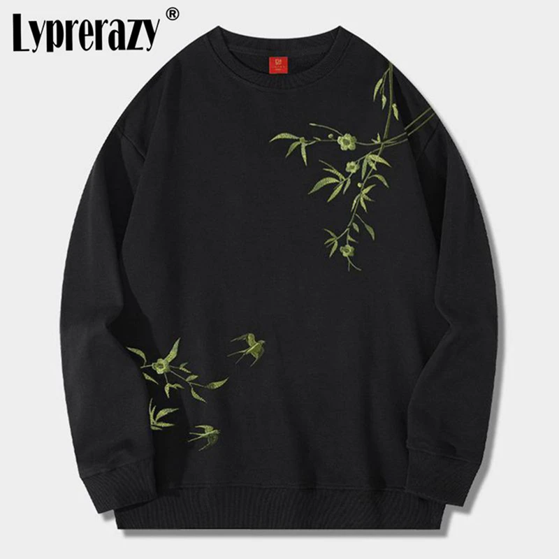 

Lyprerazy New Chinese Style Bamboo Embroidery Men Sweatshirts Autumn Winter Cotton Loose Couple's National Tide Pullover