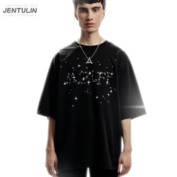 Harajuku Oversized Streetwear Men Clothes Constellation Graphic Print Tshirt Cotton Hip Hop Aesthetic Short Sleeve Tops Goth Y2k