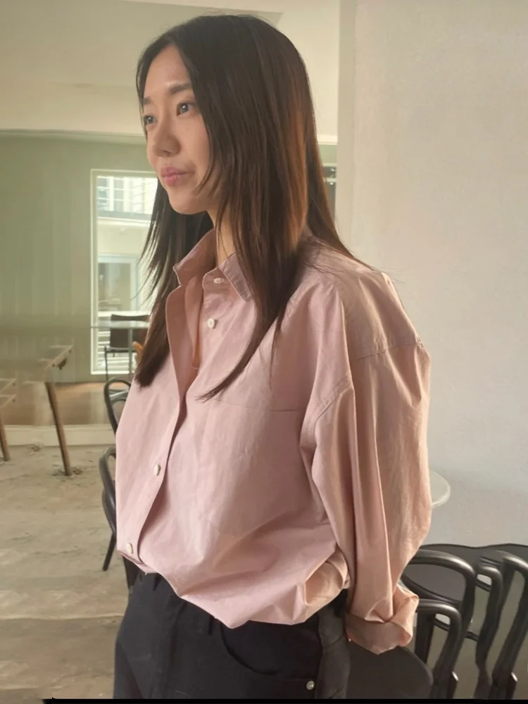 Vestibilità ampia Colletto alto lungo Sve Casual irt Donna Coreana Sle Estate New Faion Miscela di cotone artificiale Bottoni