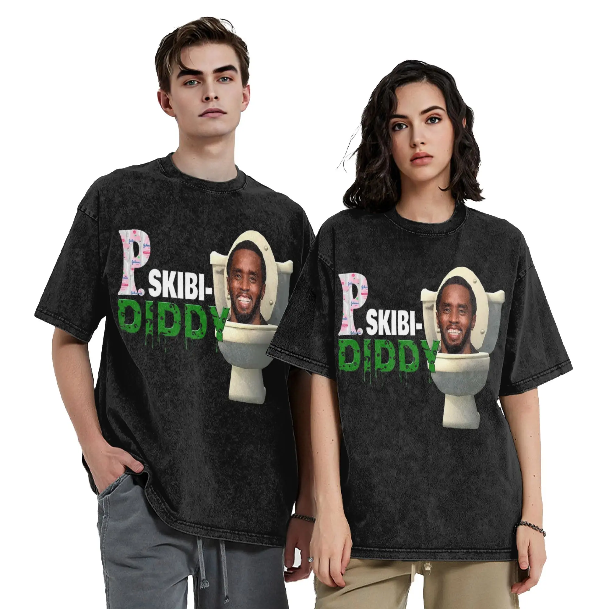 Washed T Shirt P Diddy Skibidi Toilet Hip Hop Vintage T-Shirts Oversize  Streetwear 100% Cotton Summer Tops Tee Shirt Men Women