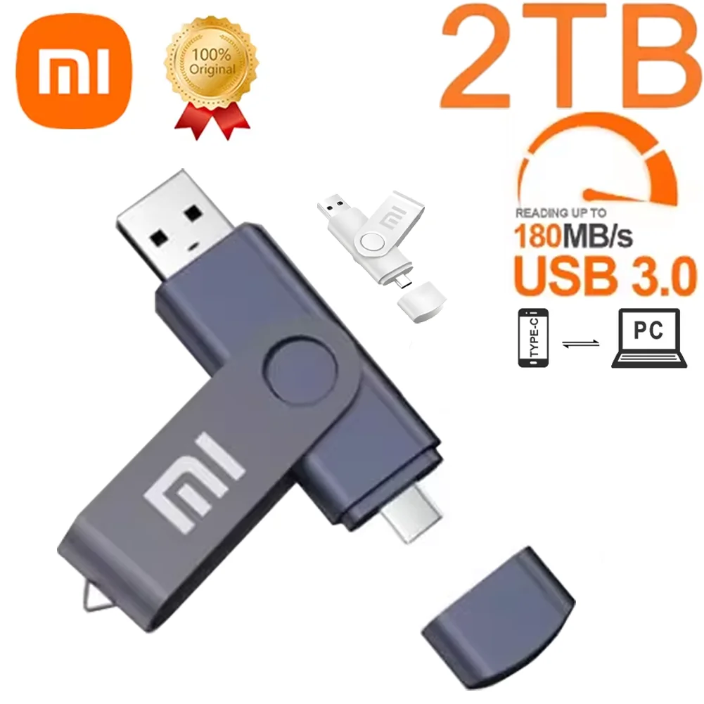 Xiaomi-unidades Flash Usb 3,0 de Metal, 2TB, Pendrive de alta velocidad, unidad Usb de 1TB y 512GB, Memoria SSD portátil, adaptador de TYPE-C de disco Flash Usb