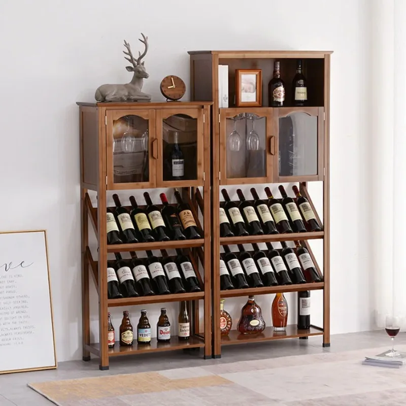 

European Small Wine Cabinet Floor Wooden Style Vintage Miniature Luxury Showcase Wine Rack Organiser Porte Vin Club Furniture