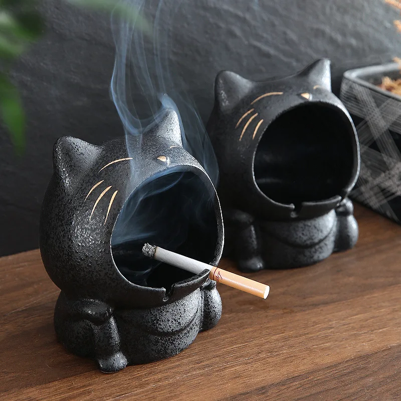 2024 New Cute Cartoon Cat Creative Ashtray Ceramic Home Living Room Personalized Fashion Trend Anti Fly Ash Large Ashtray