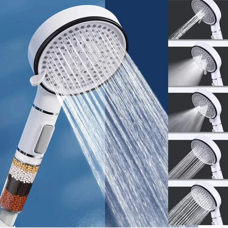 

5 Modes Shower Head Anti Limestone Filter Hygienic Remove Chlorine Handheld Head Rainfall Filtration Bathroom Shower Head