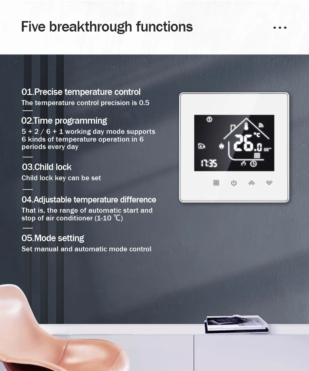 WiFi Smart Thermostat Temperature Controller Electric Floor Heating TRV Water Gas Boiler Remote Control ByTuya Alexa Google Home