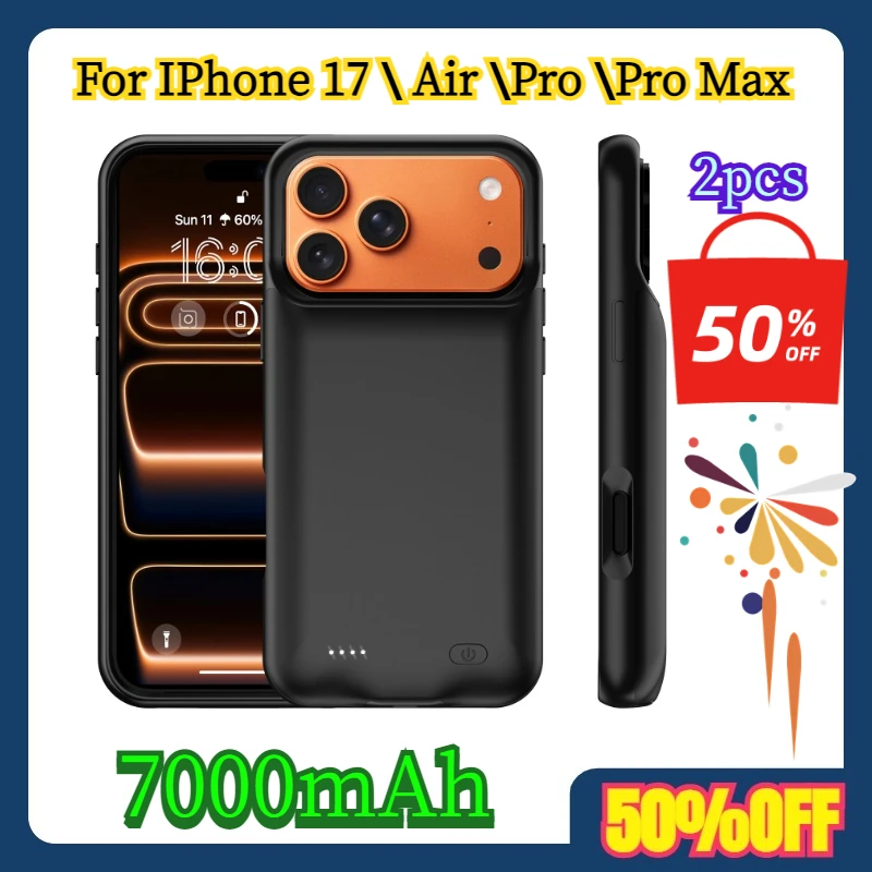 

2Pcs For IPhone 17 \ Air \Pro \Pro Max Battery Pack Powerbank External Charging Cover Ultra-thin Smart Battery Charger Case